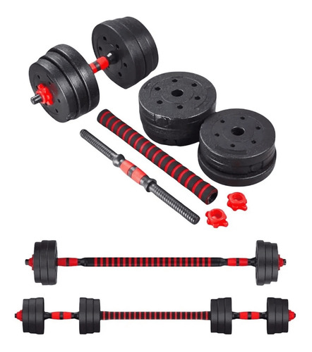 Imagen 6 de 10 de Kit Mancuernas Y Barra Con Tope A Rosca + 10 Kg Discos Pvc