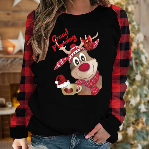 . Camiseta Holgada De Manga Larga Estampada A La Moda For