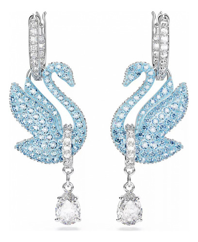 // Aretes Swarovski Iconic Swan Cisne Azules Bano Rodio