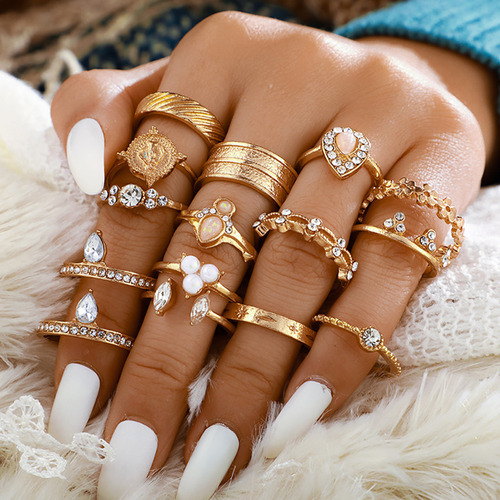 Set U Ring Boho Vintage S Para Mujer Con Dedo Medio De Crist