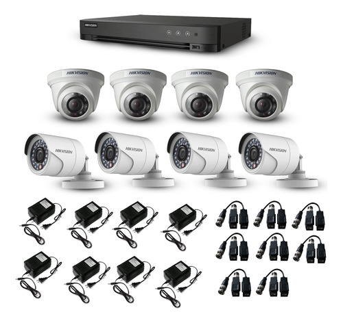 Kit De Seguridad Hikvision 8 Cámaras+dvr+convertidor+fuente