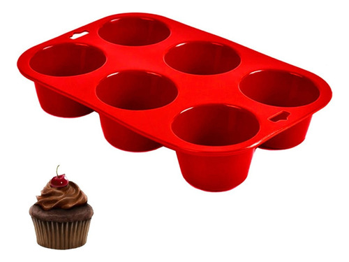 Forma De Silicone Cupcake Muffins Mini Bolo Pão 6 Cavidades Cor Vermelho