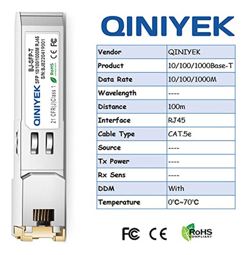 Qiniyek 2pack 10/100/1000base-t Módulo De Ethernet Sfp De