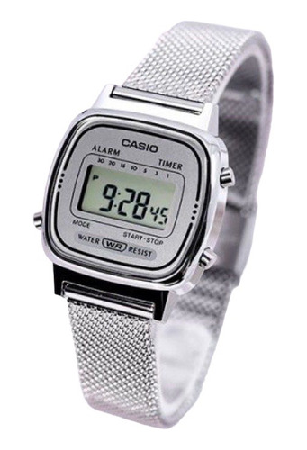 Reloj Casio De Mujer Digital La670 Plateado Acero Petatillo