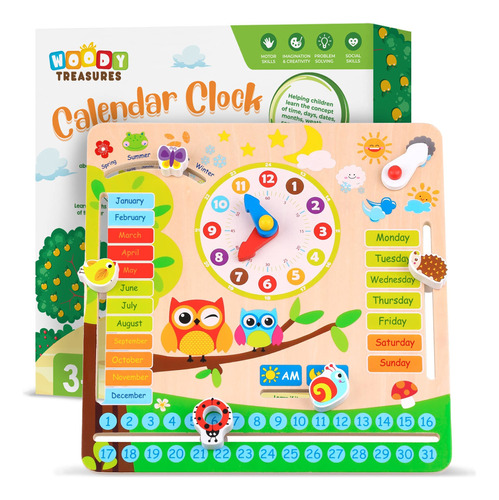 Woody Treasures - Reloj Montessori De Madera Para Niños - .