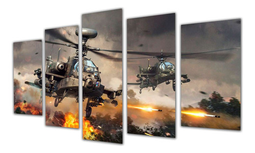 Cuadro 60x100cm Helicoptero De Guerra En Ataque Bosque