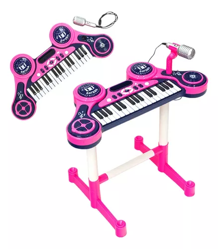 Brinquedo Instrumento Musical Piano/Teclado Infantil Com Banquinho E  Microfone 37 Teclas, 4 Ritmos E Volume Regulável BW151 4199