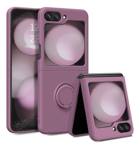 Funda Samsung Galaxy Z Flip 5 Silicona Con Anillo Morado