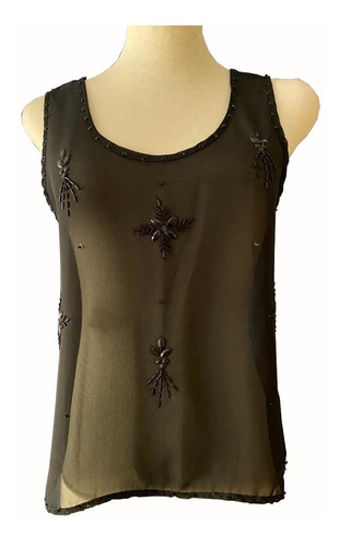 Blusa Musculosa Negra Transparente Canutillos Ona Saez