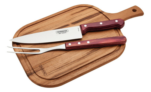 Kit Churrasco Vermelho Polywood C/tábua 3pçs Tramontina