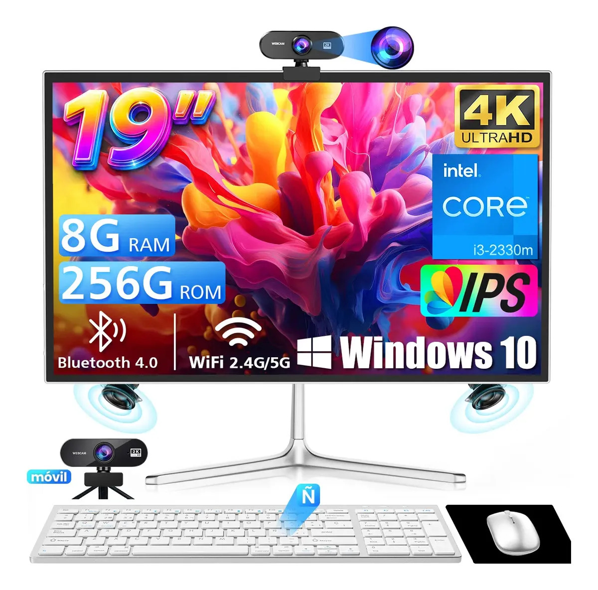 19'' All In One Pc Intel 8+256 Gb Con Cámara Teclado En Español +ratón, Intel Core I3-2330m, Windows 10 Con Altavoces Do