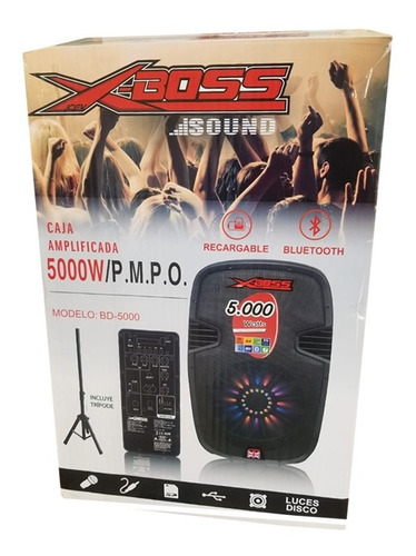 Imagen 2 de 2 de Parlante X-boss Bk800 Bd5000 W Usb, Tarjeta Sd, Bt, Aux, Led