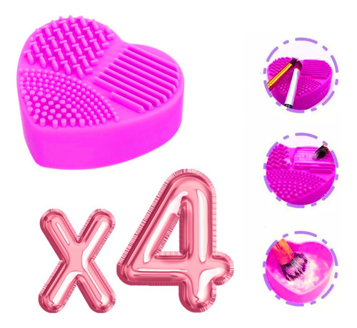 Limpia Brochas Maquillaje Estuche Esponja En Seco Formas Color Corazón Fiusha