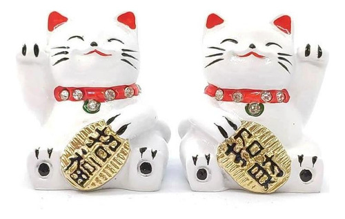 Maneki Nekô Casal Com Cristais - Gatos Da Sorte