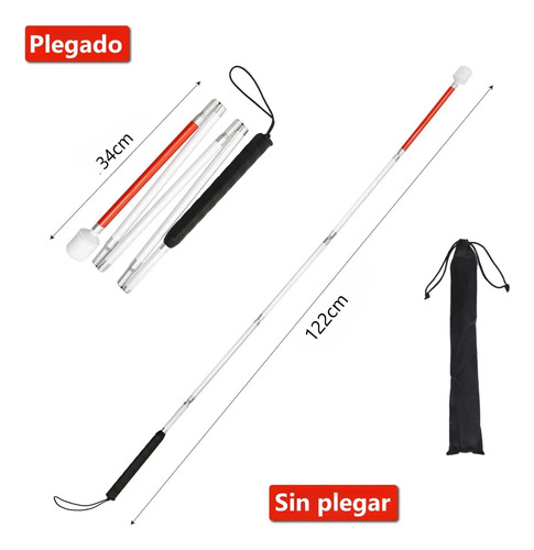 Baston Invidente Ciego Plegable Ajustable Reflejante Con Luz