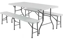 Comprar Combo 152cm Mesa Plegable + 2 Bancos Plegables 152cm, Jardin