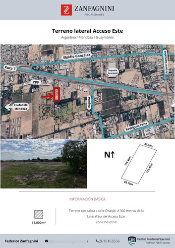 Terreno Lateral Acceso Este. Guaymallen. 14 Mil M2