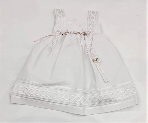 Vestido Niña Bautizo Aryali 401 Blanco  Beige Con Tiara