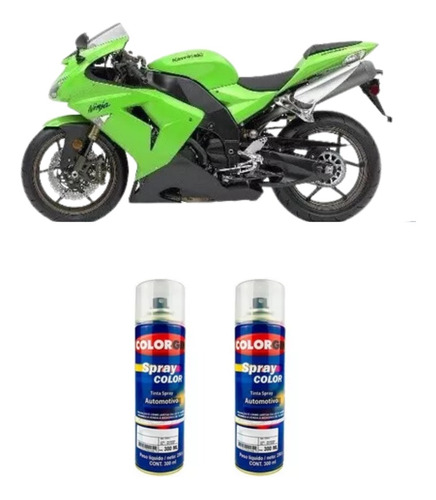 Tinta Spray Automotiva Kawasaki Verde Solido + Verniz 300ml