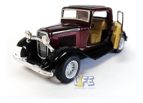 Miniatura Ford 3 Window Coupe 1932 - Escala 1:34 Kinsmart Cor Bord