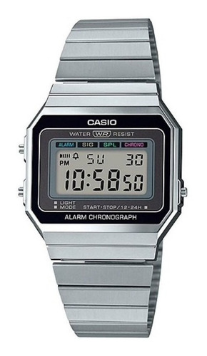 Reloj de pulsera Casio A700W-1A de cuerpo color gris, digital, con correa de acero inoxidable color, bisel color a700w-1a