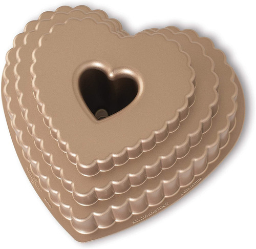 Molde De Pastel Forma Corazon Con Niveles Nordic Ware Bronce