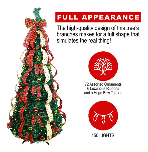 Árbol De Navidad Decorado 180 Cm Luces Soporte Y Adornos
