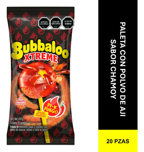 Chupetín Paletas Bubbaloo Xtreme Fuego 20 Piezas
