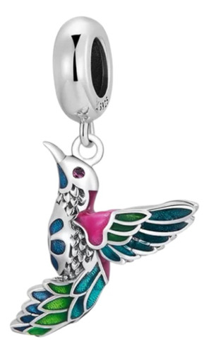 Charm Para Pulsera Lindo Colibrí Multicolor Plata Ley 925