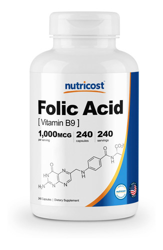 Nutricost De Ácido Fólico (vitamina B9) 1000 Mcg, 240