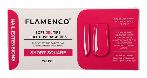Tips Soft Gel Short Square Cuadrada Corta - Flamenco 240 Pcs