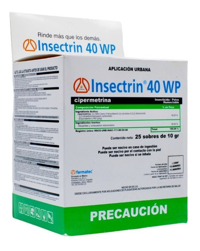 Insectrin Polvo Control De Plagas Farmatec 25 Sobres De 10gr