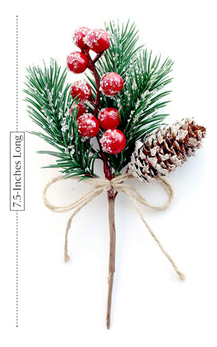 Tallos De Frutos Rojos, Ramas De Pino, Bayas Navideñas De Ho