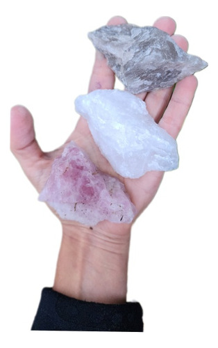 Lote X 3 Piedras En Bruto Cuarzo Rosa, Blanco , Ahumado 