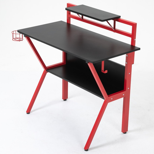 Imagen 3 de 4 de Escritorio Gamer Metalico Rojo Con Negro Akivoy