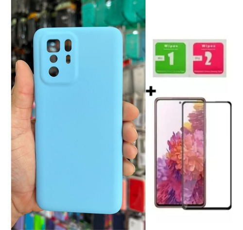 Capa Capinha Case + Película 3d Para Xiaomi Poco X3 Gt 6.6 Cor Azul-claro Para Poco X3 Gt