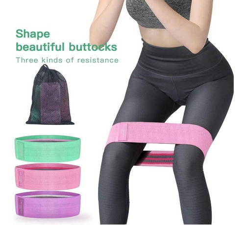 Bandas Elásticas Tela Hip Bands Set 3 Ligas Calidad Gluteos
