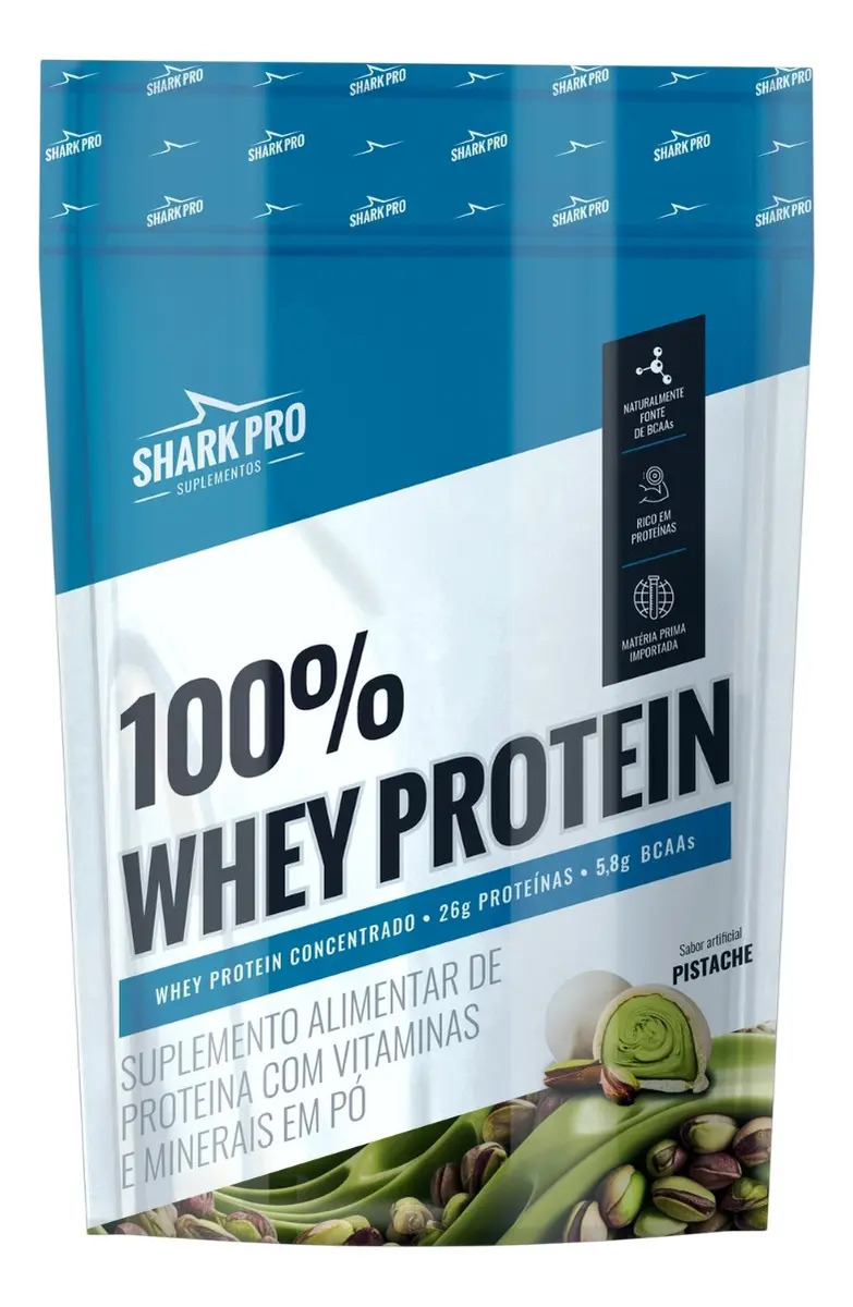Embalagem do 100% Whey Protein Refil 900g Pistache Shark Pro