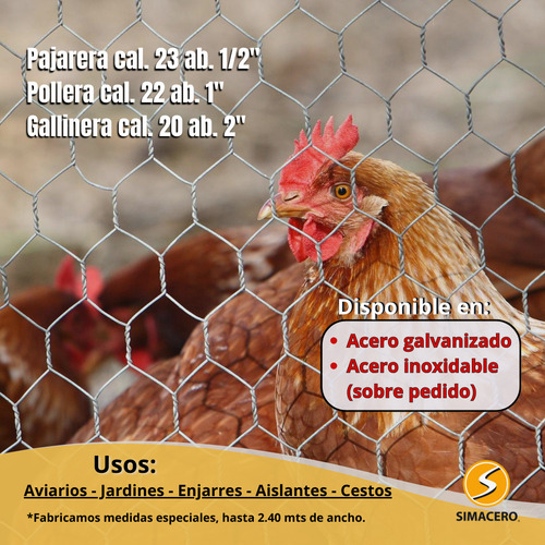 Malla Gallinera Hexagonal 1.75 M X 45 M X 50 Mm Calibre 20 Plateado