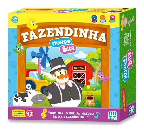 Brinquedo Infantil Tabuleiro Fazendinha C/42 Pçs Em Madeira