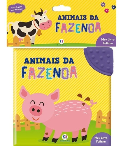 Livro Pano Infantil Com Mordedor Animais Da Fazenda Fofinho