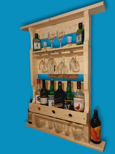 Bar Botellero En Madera Natural Quemado A Fuego