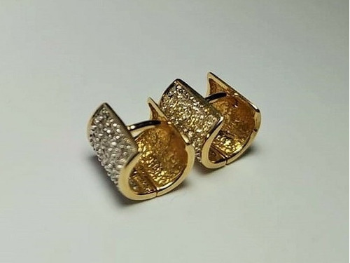 Arracada Arete Hech. Italiana Chispas Diamante Oro 14k Desc!