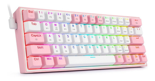 Teclado gamer bluetooth Redragon Fizz Pro K616-RGB QWERTY Red inglés US color blanco y rosa con luz RGB