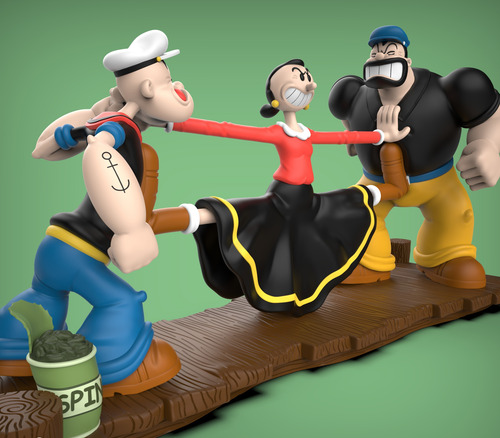 Figuras 3d Popeye El Marino Diorama Con Olivia Y Brutus