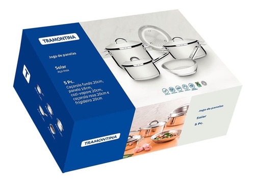 Jogo De Panelas Solar Tramontina Aço Inox 5 Pç C/ Frigideira