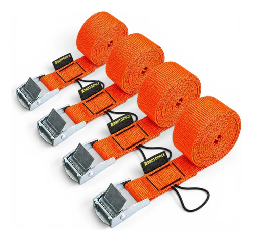 Kit 4 Fitas De Amarração De Carga Com Presilha 2,5m 400kg Cor Laranja