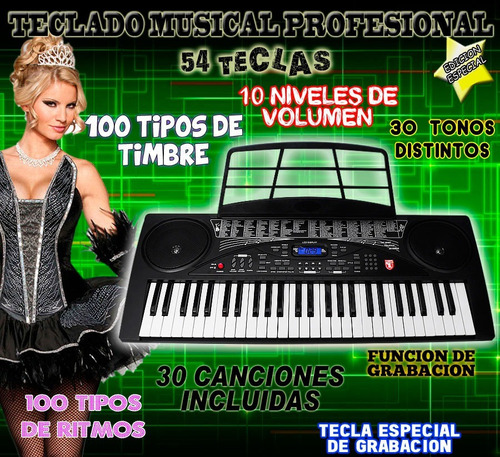 Teclado Musical 54 Teclas Funcion De Grabacion Fabuloso Wow