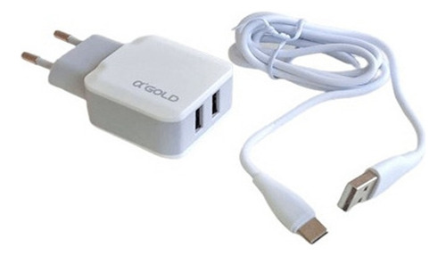 Carregador Tipo C Turbo Para Celular Cabo Usb C 2 Entradas Cor Branco