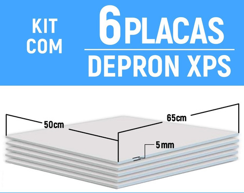 Kit 6 Placas Depron Xps 65cm X 50cm X 5mm Placa Pluma Crua